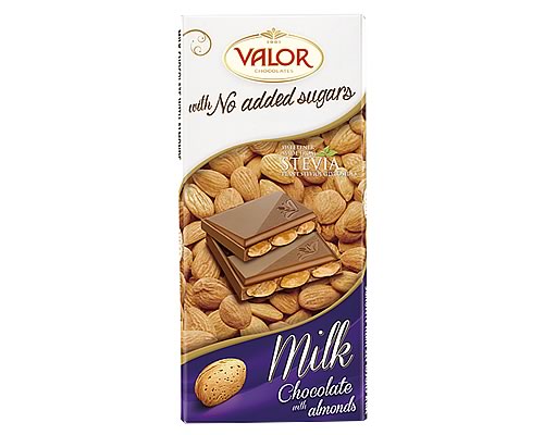 (image for) Valor (Sugar Free) Milk Chocolate with Almonds bar 150g - Click Image to Close