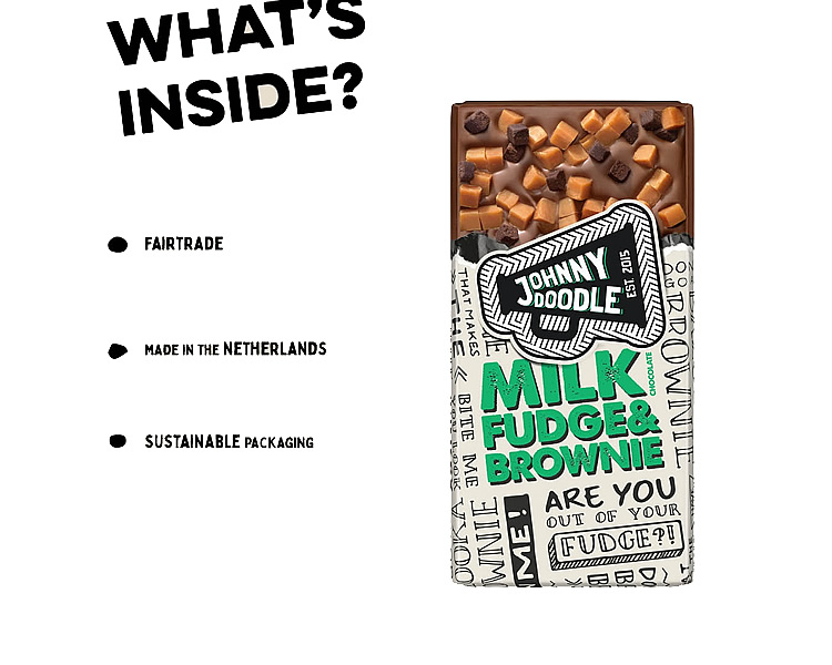 Johnny Doodle Milk Chocolate Fudge and Brownie Bar 150g
