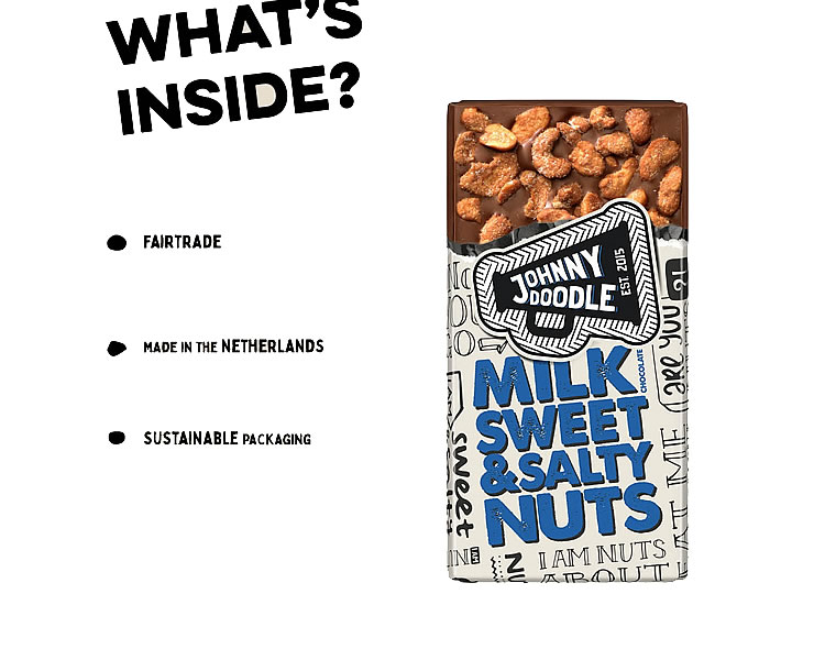 Johnny Doodle Milk Chocolate Sweet and Salty Nuts Bar 150g